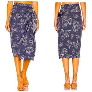 Faithfull The Brand Carlo Wrap Skirt Women 4 Blue Floral Print Cottage Core Boho